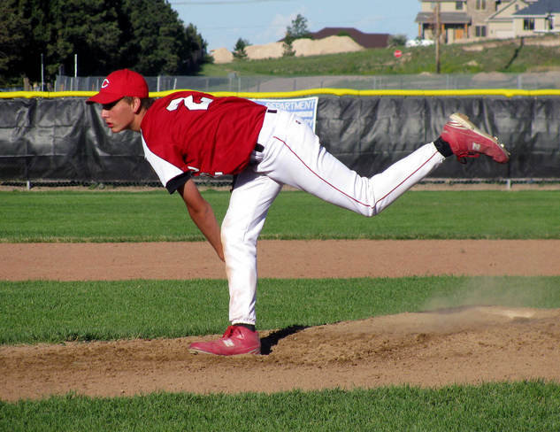 Wyatt Blome delivers a pitch during the tournament in Sidney.  Blome picked up a complete game win over the Gordon Seniors.