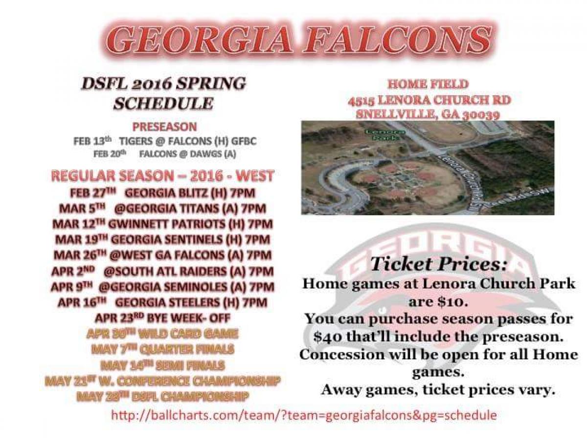 Georgia Falcons 2016 Spring Schedule