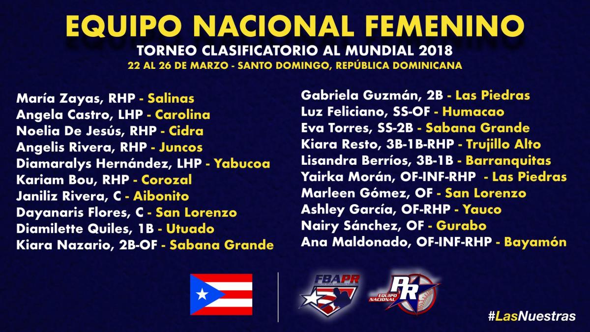 EQUIPO NACIONAL FEMENINO DE PUERTO RICO TORNEO CLASIFICATORIO AL MUNDIAL 2018
