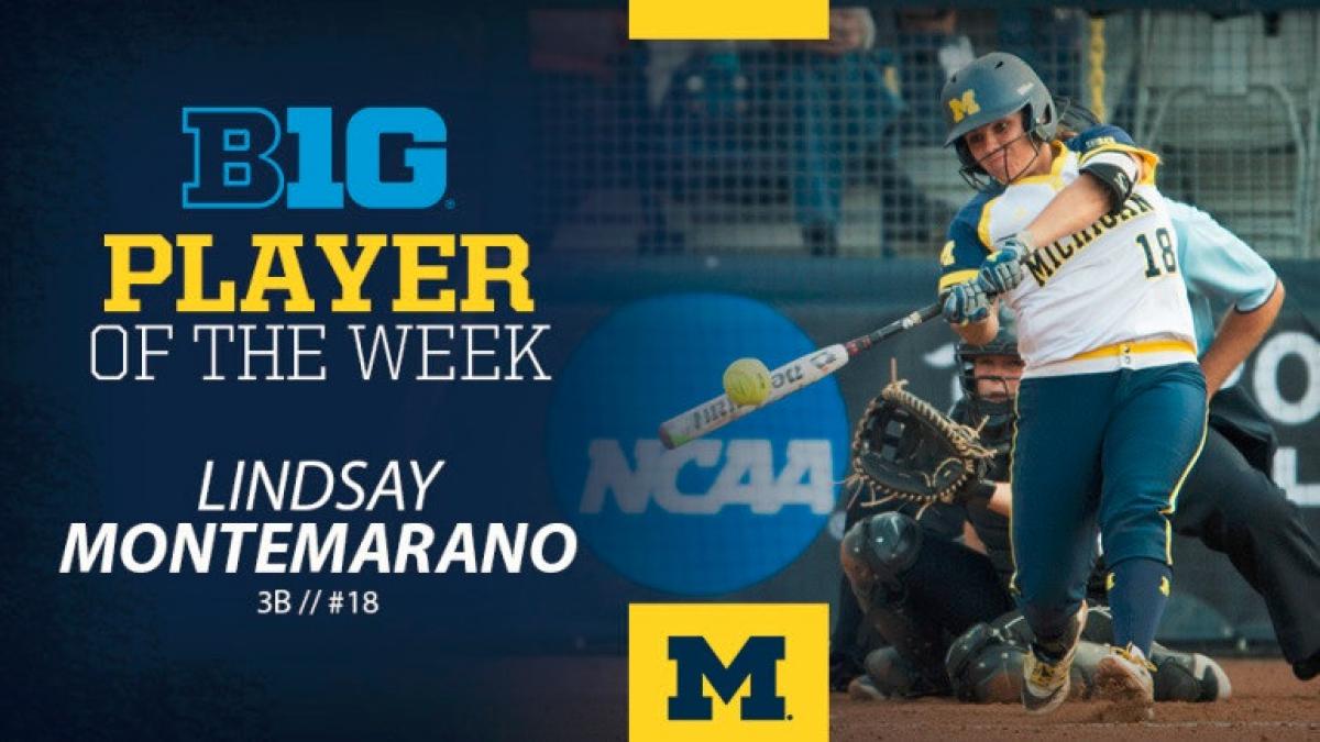  Lindsay Montemarano of the University of Michigan softball team was named the Big Ten Conference's Player of the Week