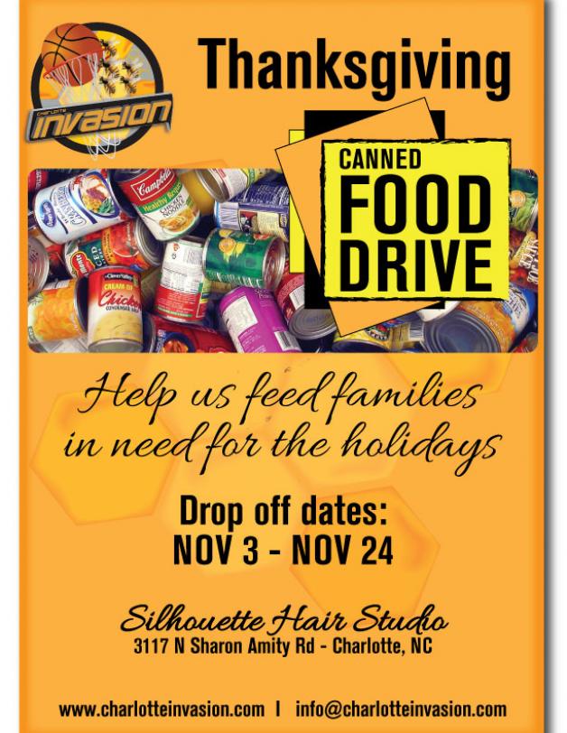 Charlotte Invasion Hosts its 1st Annual Thanksgiving Food Drive