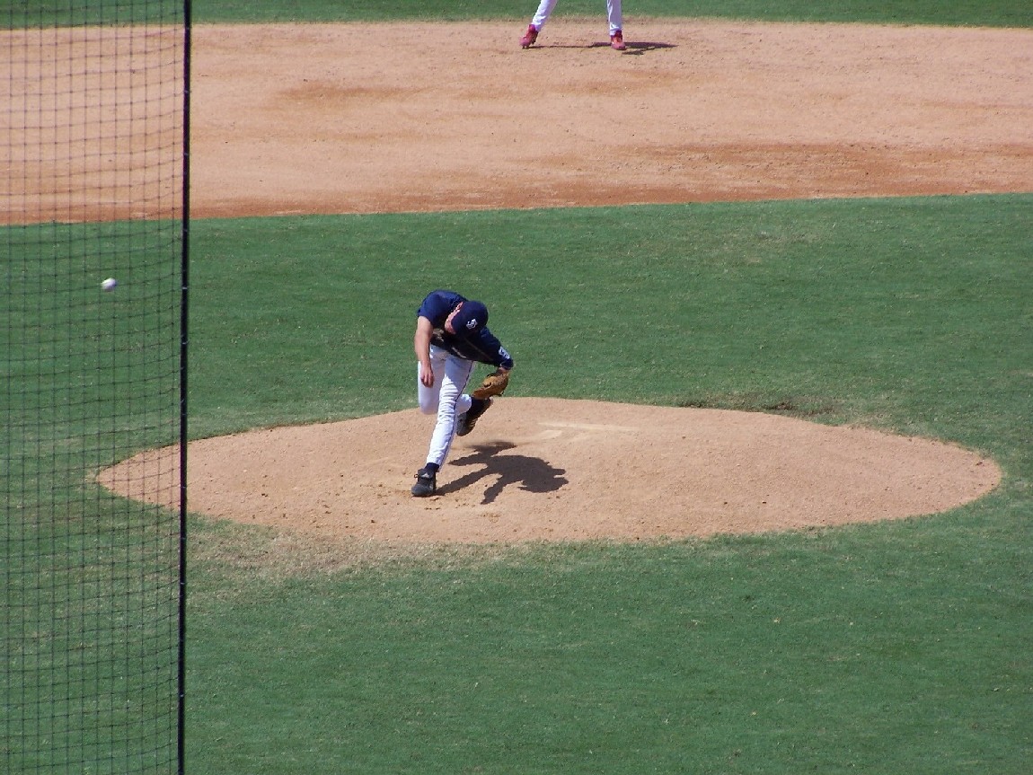 Caleb delivering a pitch at the East Coast Showcase, Lakeland, FL